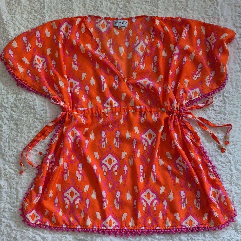 🎈Mud Pie Vibrant Pink & Orange Ikat Print Cover Up